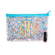 monogrammed blue floating glitter pouch