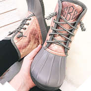 monogrammed rose gold duck boot selfie