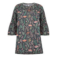 bell sleeve layering tunic in charcoal with floral print