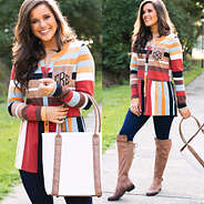 long sleeved monogrammed peplum top with boots and sherpa tote