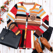 striped monogrammed peplum top with monogrammed tote