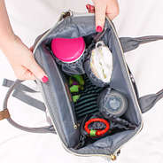 inside of grey canvas diaper backpack