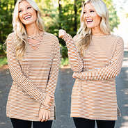two way tan striped tunic with side slits