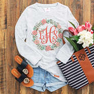 floral wreath monogrammed terry pullover with shorts