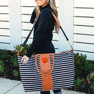 clemson weekender bag on shoulder