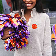clemson heathered pullover tunic in oatmeal with pom pom