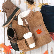 clemson sherpa pullover tunic with duck boots