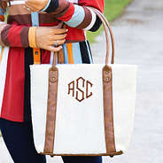 front view of sherpa tote with striped top
