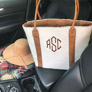 monogrammed sherpa tote in car