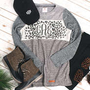 leopard monogrammed colorblock terry pullover with leopard lace duck boots