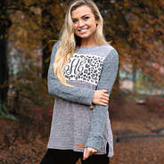 cheetah print monogrammed terry pullover