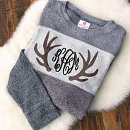 deer antler monogrammed terry pullover folded