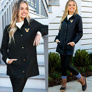 girl wearing vanderbilt black rain jacket