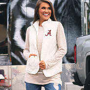 alabama puffy vest with striped layering tee