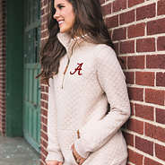 side view of alabama quilted pullover in oatmeal