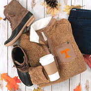 tennessee sherpa pullover tunic in camel with duck boots