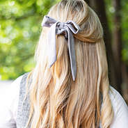 gray bow velvet scrunchie