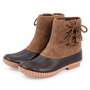 brown pull on duck boots with side tie