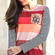 close up of monogrammed layering tee