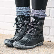dark camo monogrammed duck boots