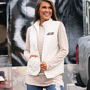 jmu dukes puffy vest with striped layering tunic