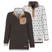 monogrammed reversible sherpa pullover in charcoal aztec