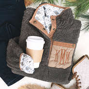 gray aztec reversible sherpa pullover with duck boots