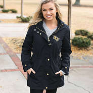 UCF black rain jacket on blonde