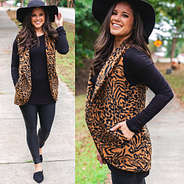 fall tiger vest with black shirt and black leather leggings
