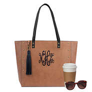monogrammed cheyenne tote in camel