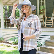 monogrammed grey plaid layering tunic with wide brim hat