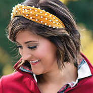 mustard pearl knotted headband with layered pullover