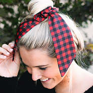 red and black buffalo plaid scarf scrunchie in top knot