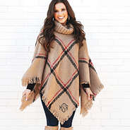 tan plaid cowl neck poncho