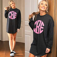 split image of charcoal monogrammed sleep tee