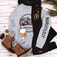 vintage mountain tee with monogrammed utility vest and duck boots