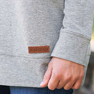 marleylilly leather branding on gray fishing sweatshirt
