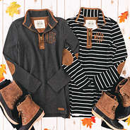 monogrammed charcoal and striped utility pullovers