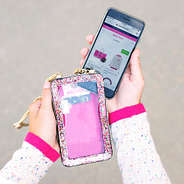 confetti clear phone crossbody with zipper closure