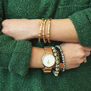 bamboo bangle bracelets, monogrammed watch and monogrammed leopard bracelet stack