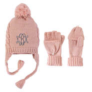 monogrammed beanie and glove set in pink