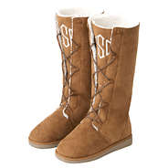monogrammed lace up suede sherpa boots