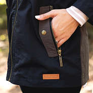 branded leather patch and zipper pull