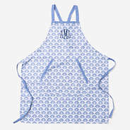 monogrammed apron in blue shells
