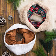 flat lay of both reversible sherpa infinity scarves