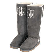 gray suede tall sherpa boots