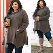 brown cowl neck tunic with pockets