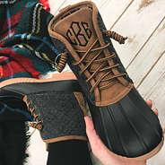 heathered charcoal quilted duck boots with curled laces