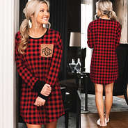 front and back of monogrammed buffalo plaid lounge tunic