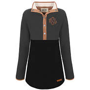 monogrammed black and charcoal fleece pullover